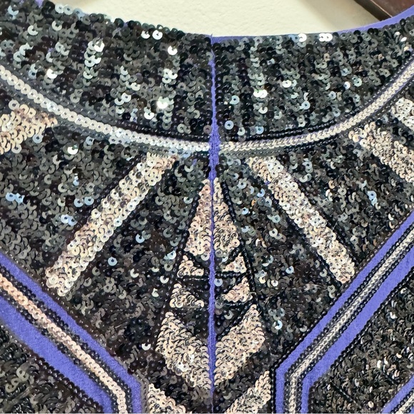 Express Art Deco Sequin Mini Dress Aztec Bodycon Blue Black Silver Size Large - Picture 5 of 14